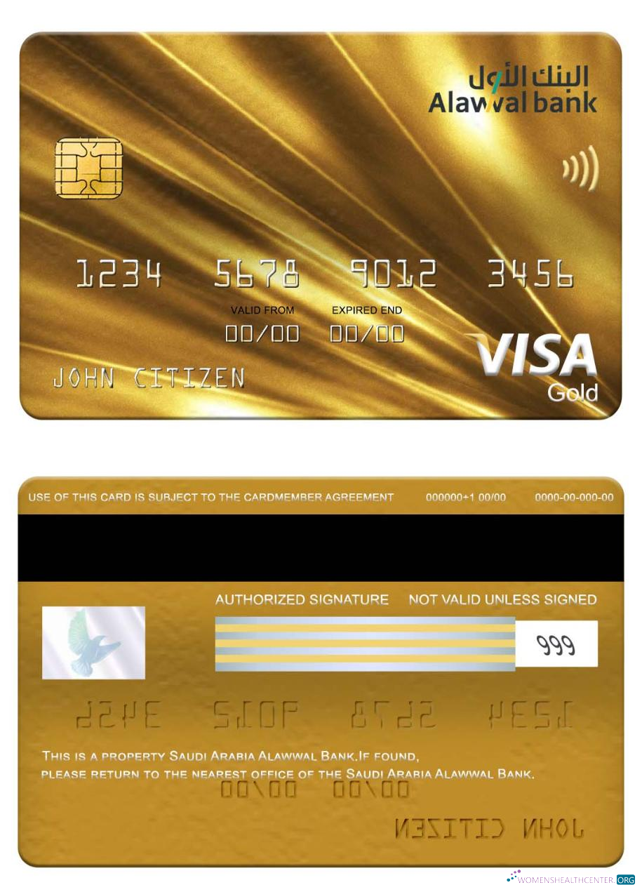 Download Saudi Arabia Alawwal Bank visa gold card Photoshop template